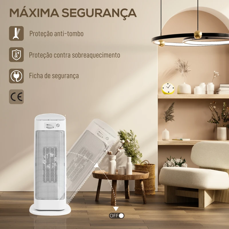 HOMCOM Aquecedor Elétrico de Baixo Consumo 2000W PTC com 4 Modos Termóstato Regulável Oscilação de 55°  20x20x49 cm Branco