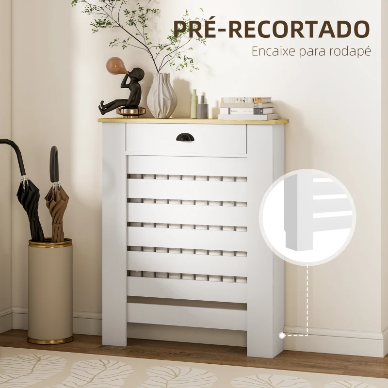HOMCOM Cobertura para Radiador com Gaveta Cobertura para Radiador de MDF para Sala de Estar Dormitório Corredor 78x19x95,5 cm Branco