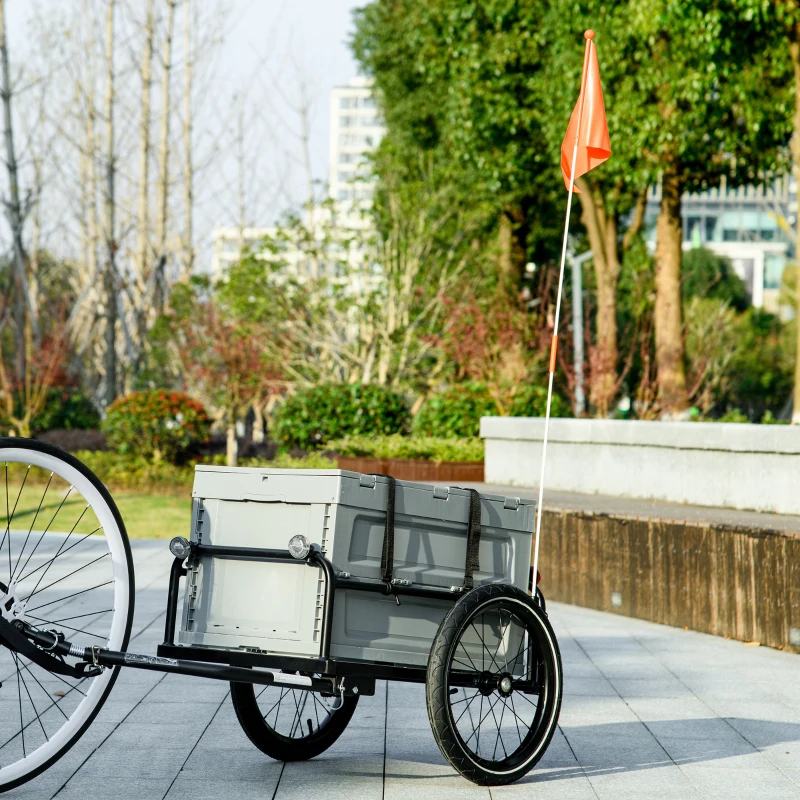 HOMCOM Remorque à vélo avec coffre de rangement amovible et pliable de 65L, charge maximale de 40KG