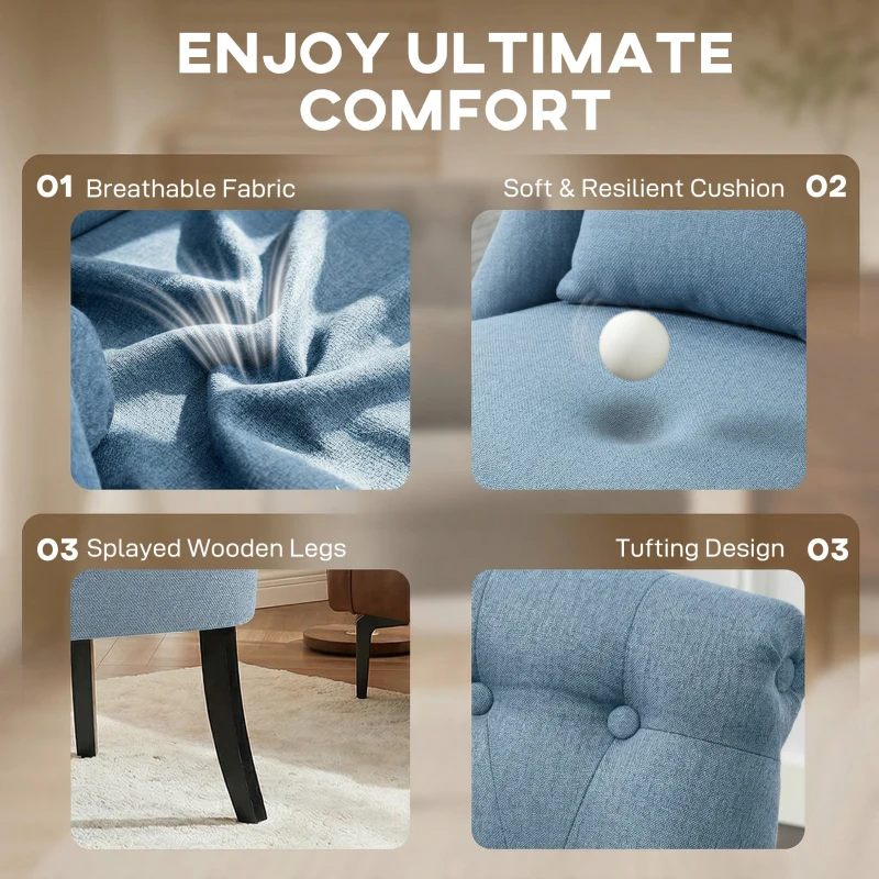 HOMCOM Fabric Single Sofa Dining Chair Tub Chair Upholstered W/ Pillow Solid Wood Leg Home Living Room Furniture Blue