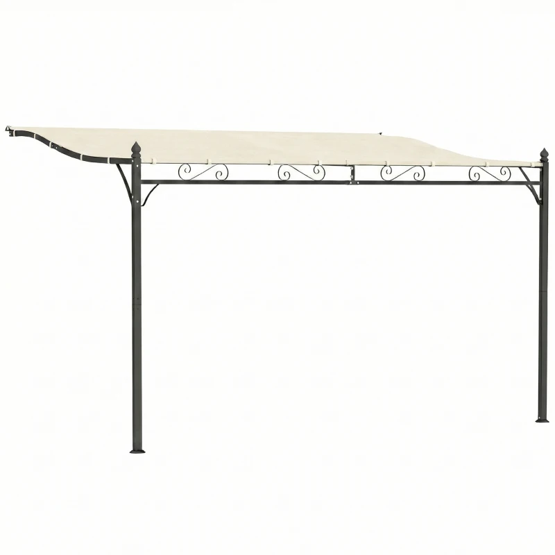 Outsunny Pérgola de Parede 2,5x3,5 m com Teto Inclinado Orifícios de Drenagem e Estrutura Metálica Creme