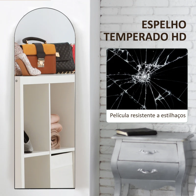 HOMCOM Espelho de Pé 150 x 50 cm Independente, Encostado ou de Parede, Sem Moldura, Preto
