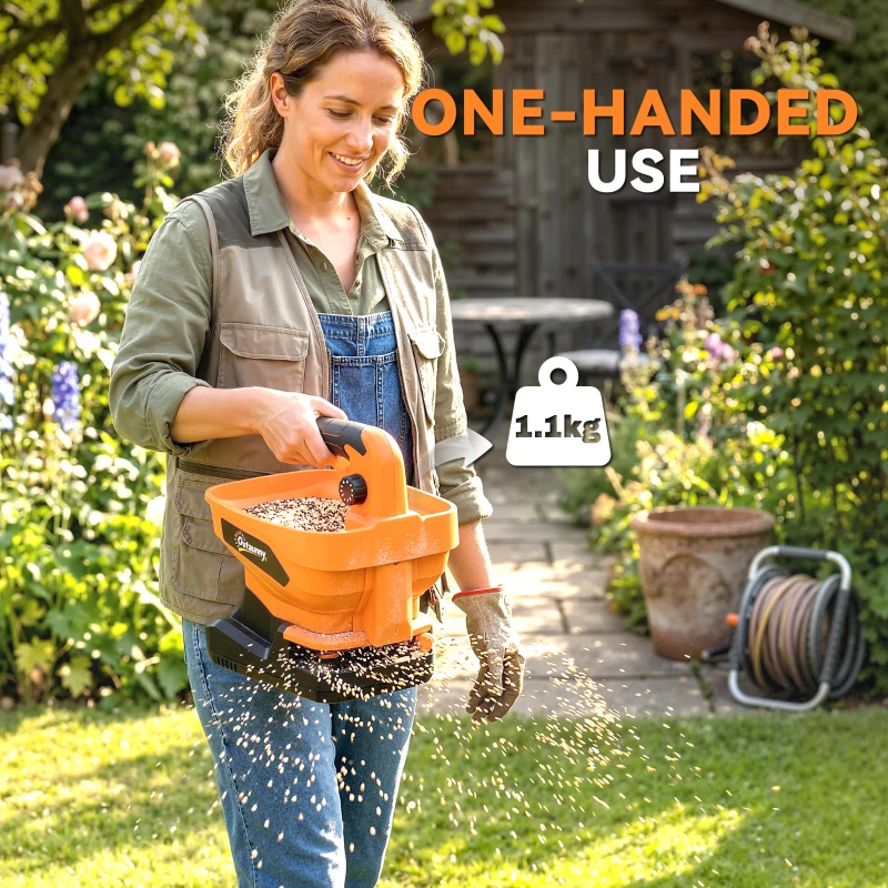 Outsunny Cordless Spreader, 3.3L Handheld Seed Spreader with Adjustable Scatter Width, Adjustable Flow, USB Charging Cable