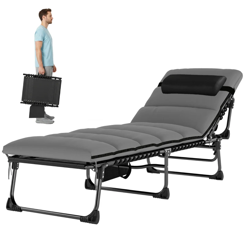 Outsunny Chaise longue jardin extérieur, Bain de soleil Pliable, dossier inclinable sur 5 positions, 200 x 57 x 38 cm, gris Foncé