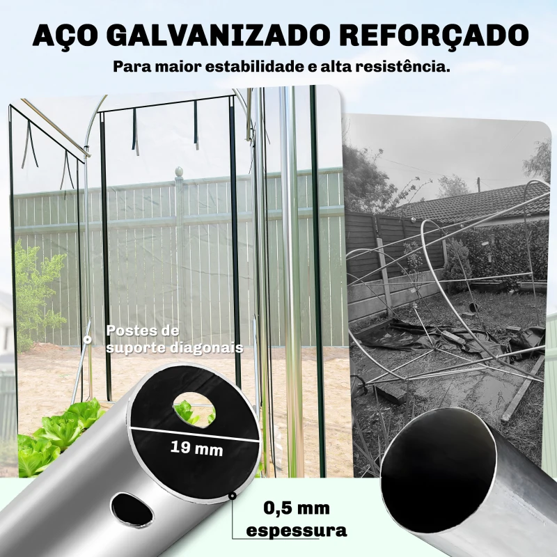 Outsunny Estufa Tipo Túnel 3x1x2 m com 8 Portas Enroláveis e Estrutura de Aço Galvanizado Anti-UV Transparente