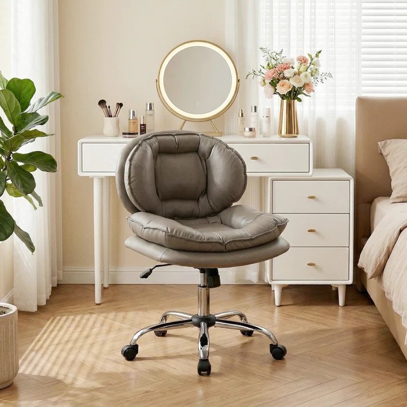 HOMCOM Cadeira de Escritório com Rodas Cadeira para Secretária com Função Baloiço Assento Amplo Sem Braços 60x65x83-93 cm Cinza Escuro