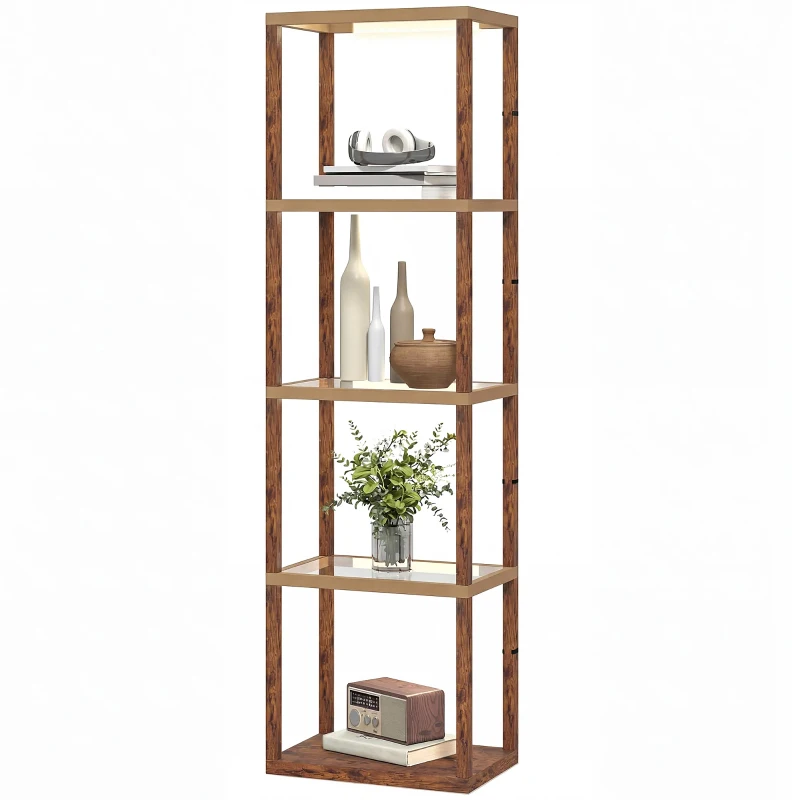 HOMCOM Four-Shelf Floor Lamp - Rustic Brown