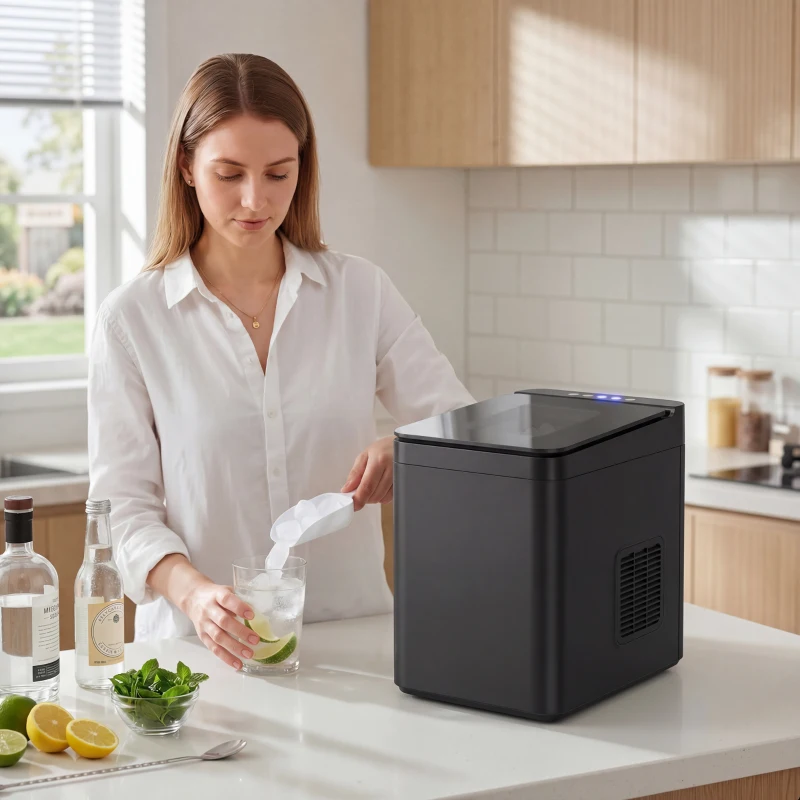HOMCOM Countertop Ice Maker Machine Self-Cleaning Compact Ice Machine with Ice Scoop and Basket Black