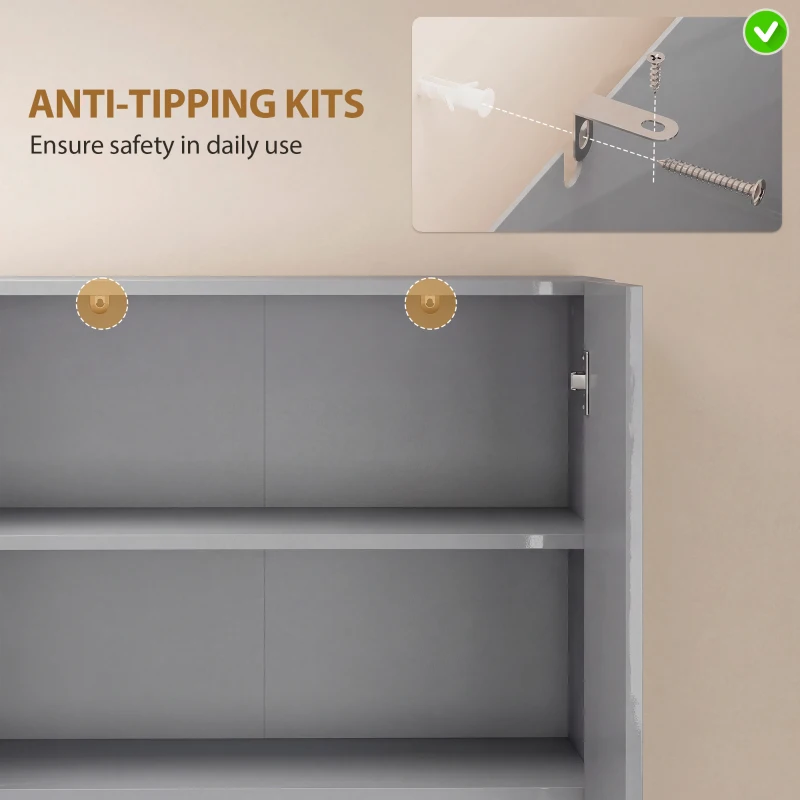 HOMCOM 180 cm Tall Kitchen Cupboard, Pantry Storage Cabinet with Soft Close Doors and Adjustable Shelves, High Gloss Grey