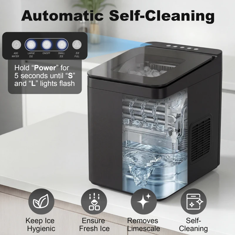HOMCOM Countertop Ice Maker Machine Self-Cleaning Compact Ice Machine with Ice Scoop and Basket Black