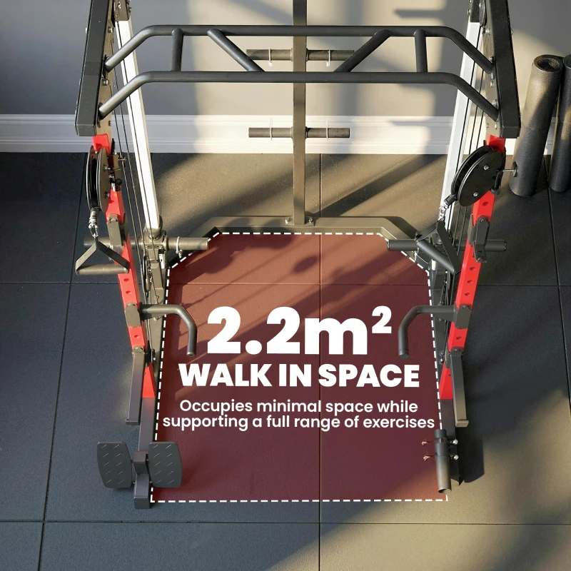 SPORTNOW Power Cage Smith Machine, Power Rack with Adjustable Cable Pulley System, Pull-Up Bar, Dip Station, Landmine