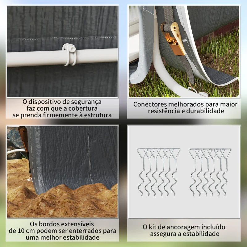 Outsunny Tenda de Jardim para Bicicletas com Estrutura Metálica, 2 Portas com Fecho, Impermeável, Anti-UV, 2,4x2x2 m, Cinzento Escuro