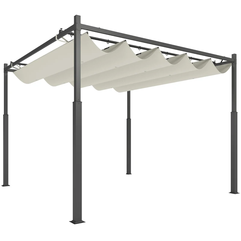 Outsunny Pérgola de Jardim 298x298x230 cm com Teto Retráctil e Acessório Magnético Pérgola de Jardim com Proteção UV30+ Creme