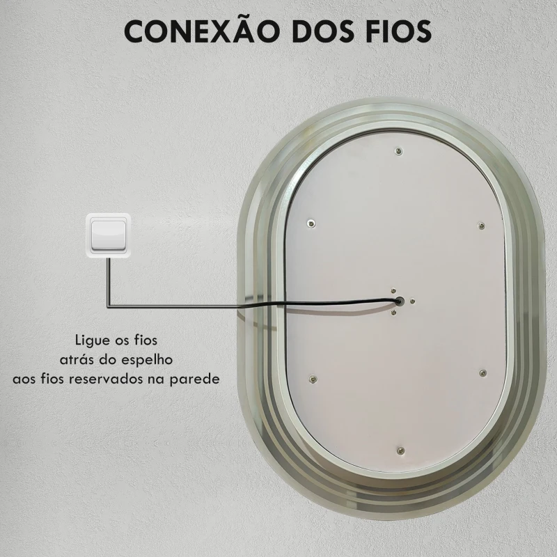 kleankin Espelho Casa de Banho com Iluminação 70x50 cm Espelho de Parede com 3 Cores de Luz Brilho Ajustável Função Anti-Embaciamento Função Memória