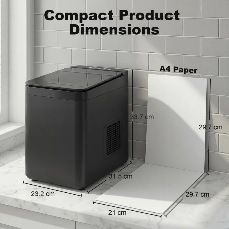 HOMCOM Countertop Ice Maker Machine Self-Cleaning Compact Ice Machine with Ice Scoop and Basket Black