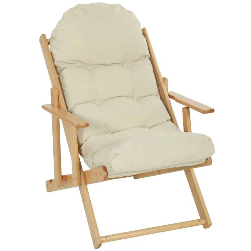 HOMCOM Fotoliu pliant și înclinat din lemn, fotoliu relaxant confortabil cu pernă capitonată groasă