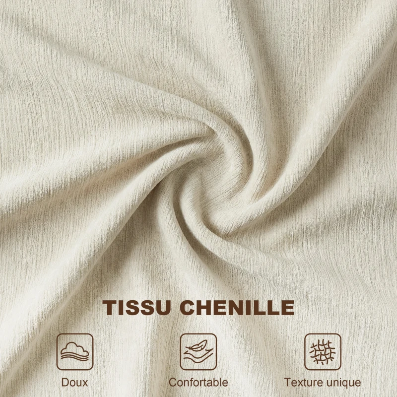 HOMCOM Fauteuil salon avec repose-pied, canapé 1 place en chenille, assise large, rembourrage double couche, 85x128x86cm, crème