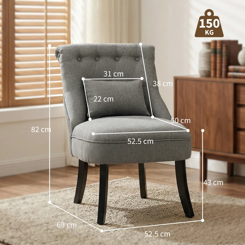 HOMCOM Fabric Single Sofa Dining Chair Tub Chair Upholstered W/ Pillow Solid Wood Leg Home Living Room Furniture Charcoal Grey