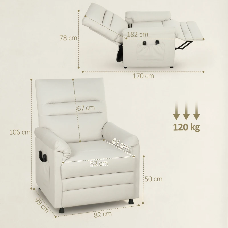 HOMCOM Fauteuil relax électrique massant et chauffant, fauteuil inclinable, repose-pieds, moteur silencieux, 82x99x106cm, crème