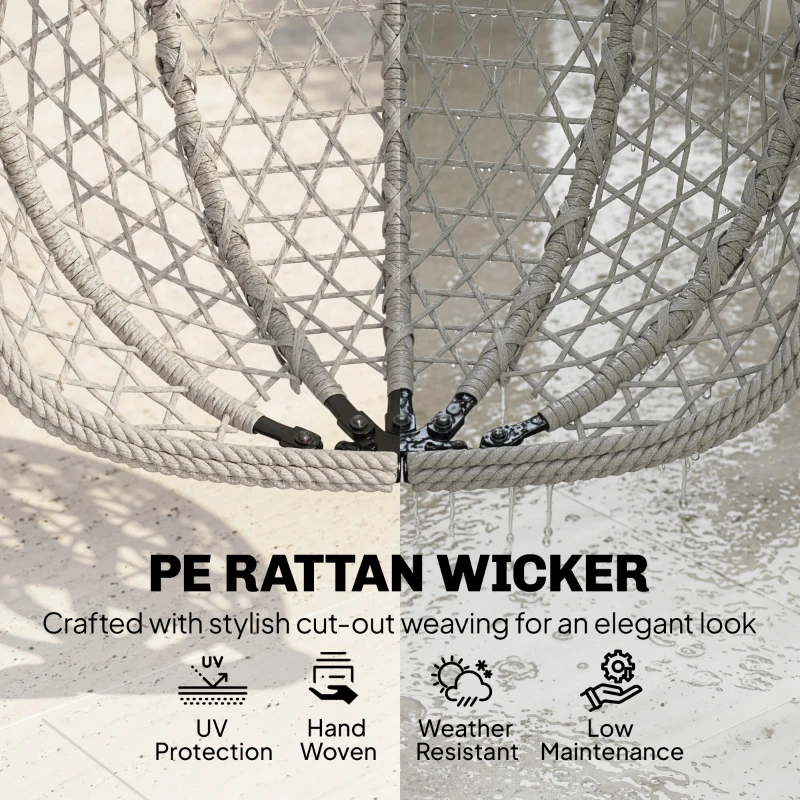 Outsunny Hanging Egg Chair, Indoor Outdoor Rattan Hammock Swing Chair with Stand, Safety Strap, Foldable Basket, Light Grey