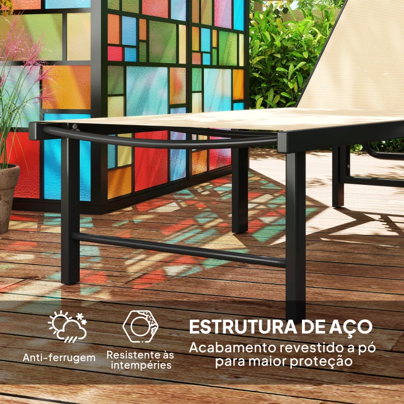 Outsunny Espreguiçadeira Reclinável de Jardim Exterior com Encosto Ajustável em 4 Posições e Estrutura de Aço, 166x60x84 cm, Caqui