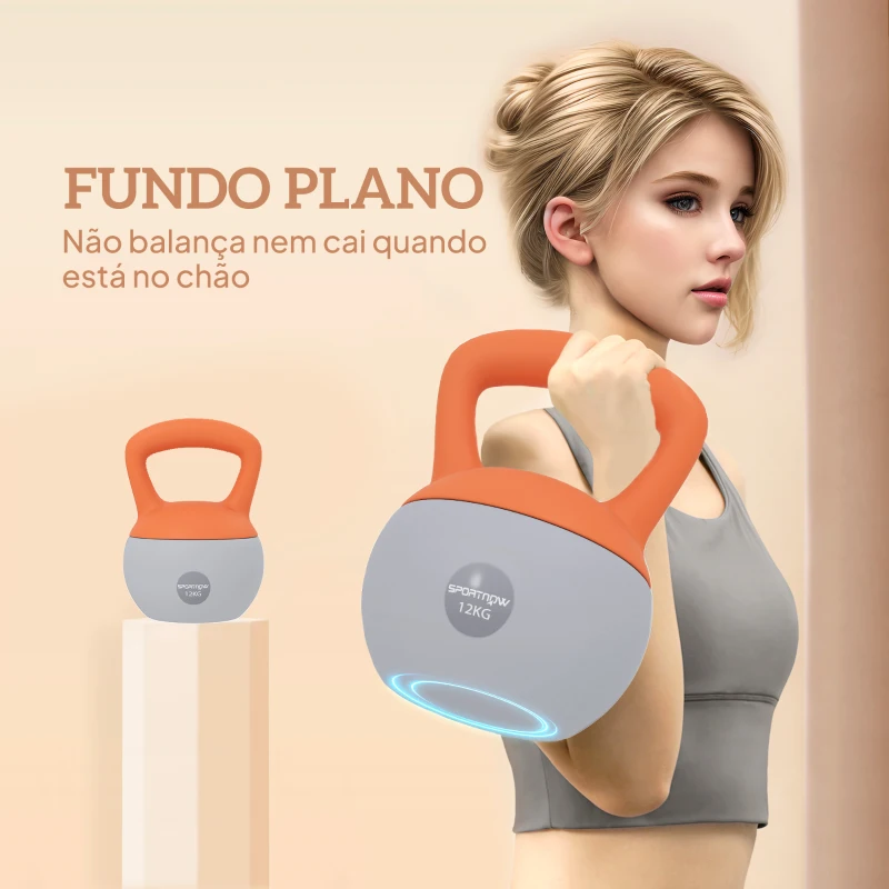 SPORTNOW Kettlebell de  kg Pesa Russa Preenchida de Areia Metálica e Alça Antiderrapante para Treino em Casa Ginásio Ø21x30 cm Laranja