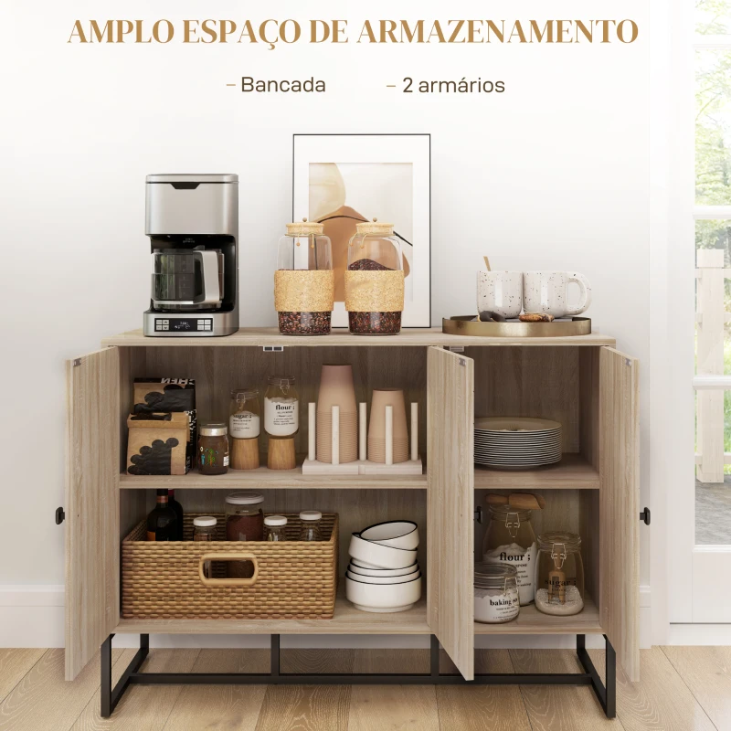 HOMCOM Aparador com Desenho Zig-Zag com Prateleiras Ajustáveis Pés de Aço para Cozinha Entrada Quarto 108x40x80 cm Madeira