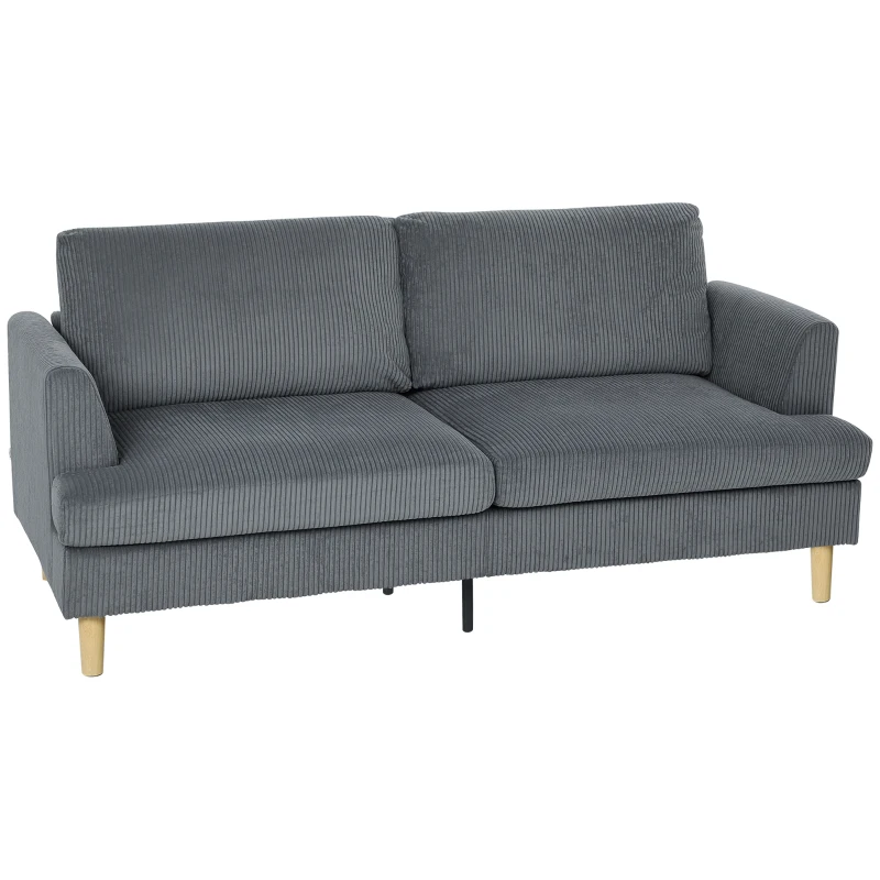 HOMCOM Sofá de 3 Lugares Revestido em Veludo Almofadas Espessas com Molas Assento Largo 2 Almofadas 188x80x86 cm Cinzento Escuro