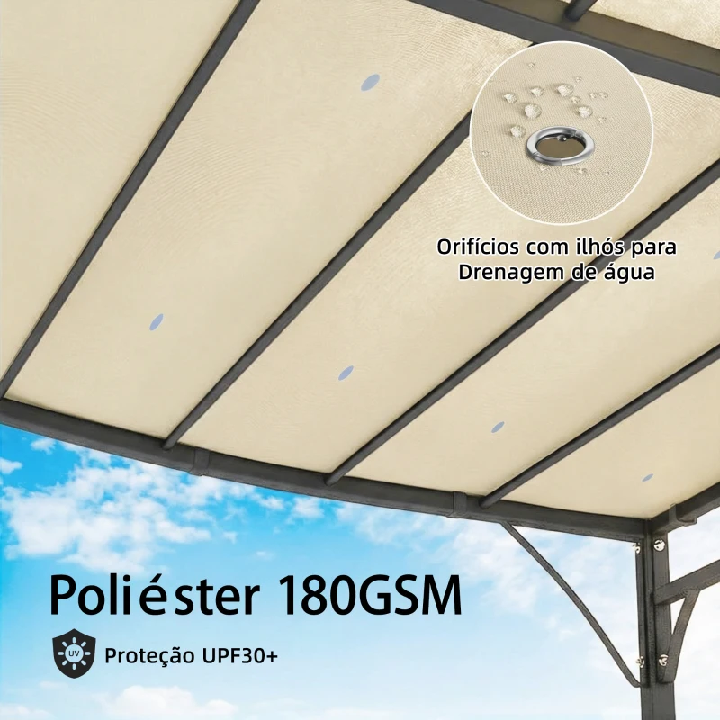 Outsunny Pérgola de Parede 2,5x3,5 m com Teto Inclinado Orifícios de Drenagem e Estrutura Metálica Creme