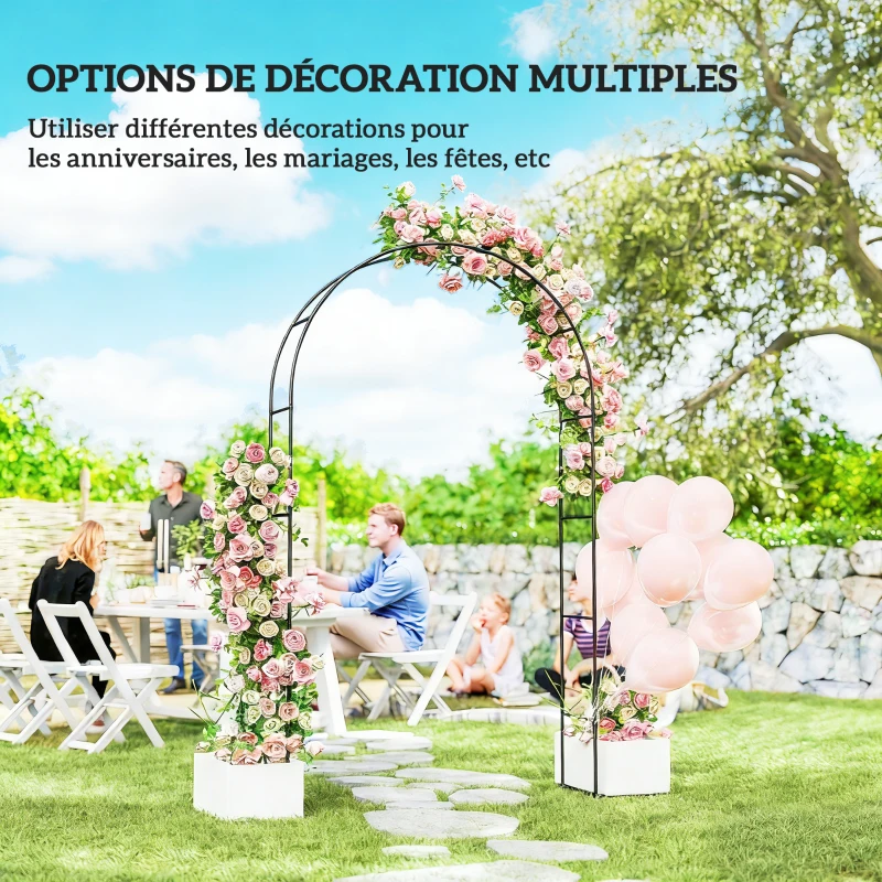 Outsunny Arche de Jardin avec 2 Bases pour Plantes Grimpantes Rosiers Vignes, Arche de Mariage, 145x39x237cm, Noir