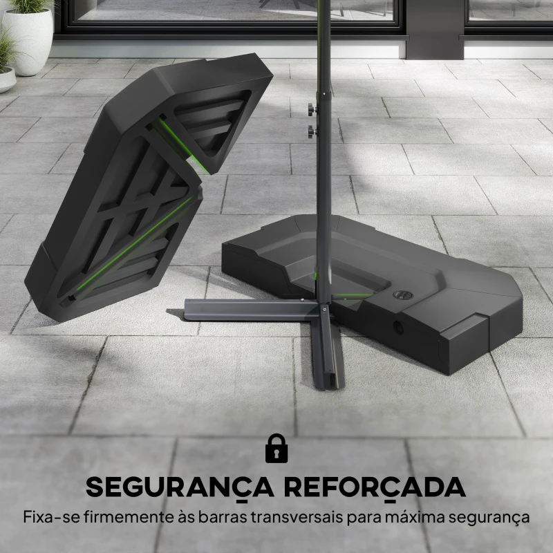 Outsunny Base para Chapéu de Sol de 2 Peças em HDPE Recarregável com Água 80 kg ou Mistura de Areia e Água 105 kg Preto