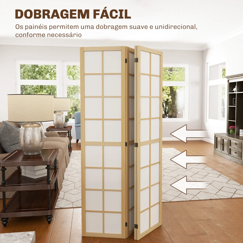 HOMCOM Biombo Dobrável de 4 Painéis Separador de Ambientes de Interior para Sala de Estar Dormitório e Escritório 160x170 cm Madeira e Branco