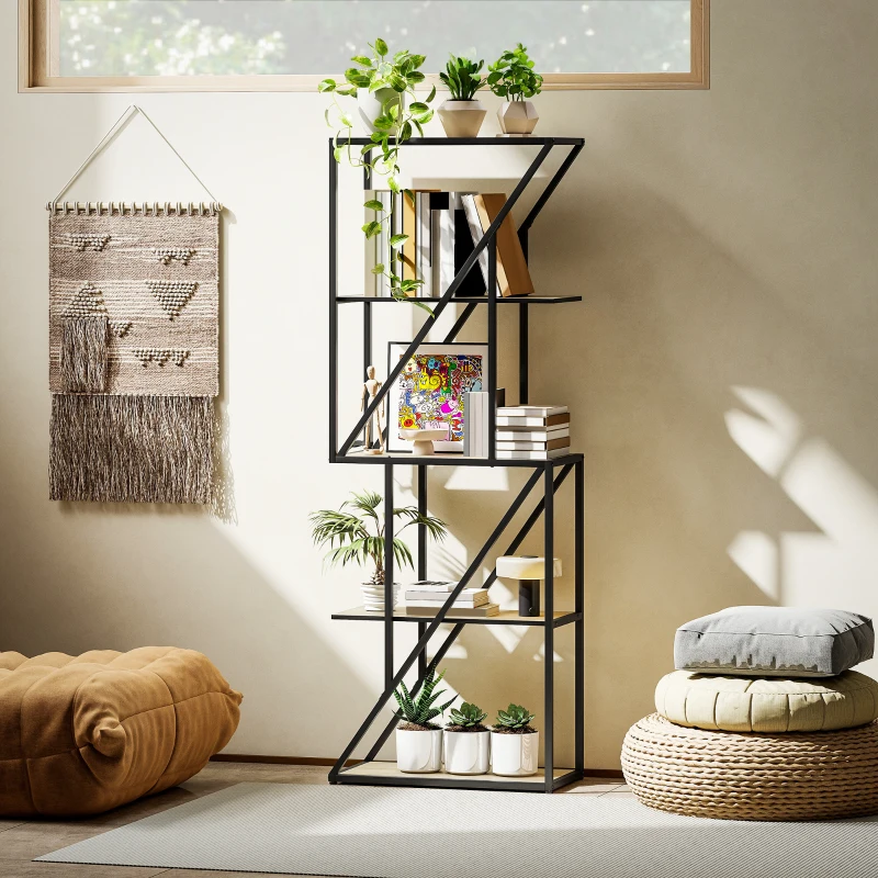 HOMCOM Estante de 5 Níveis Estante para Livros Estilo Industrial com Prateleiras Abertas e Estrutura de Aço 60x30x165 cm Madeira e Preto