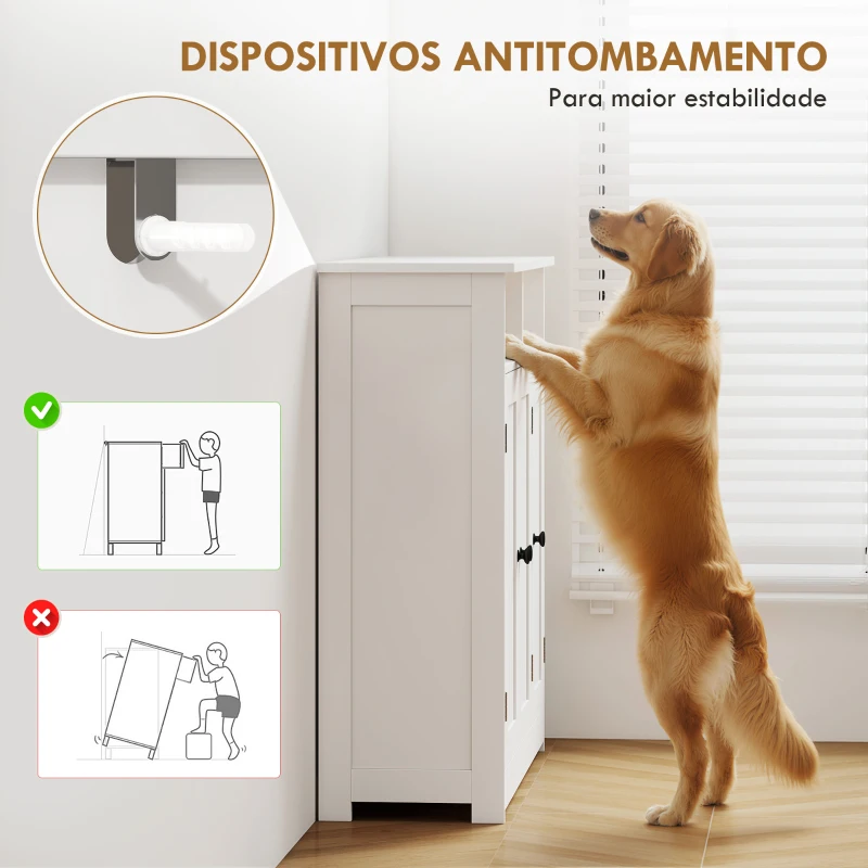 HOMCOM Armário de Casa de Banho Estreito com 3 Portas 2 Compartimentos Abertos Prateleira Ajustável 85x30x85 cm Branco