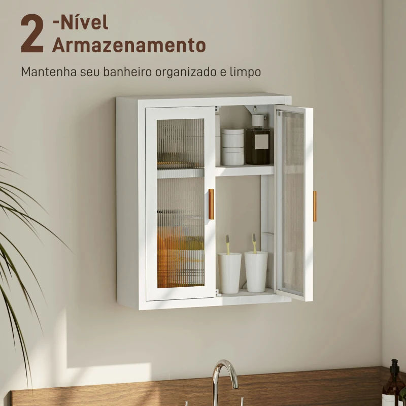 HOMCOM Armário de Casa de Banho de Parede com Portas de Acrílico Prateleira Ajustável Fecho Magnético 40x14x50 cm Branco