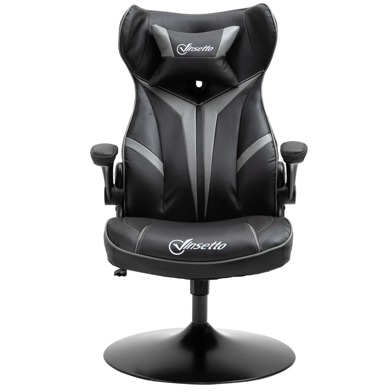 Vinsetto Fauteuil gamer chaise de jeu gaming pivotante 360° ergonomique hauteur réglable accoudoirs revelables coussin têtière inclus revêtement similicuir 67 x 70 x 106-112 cm gris clair et noir