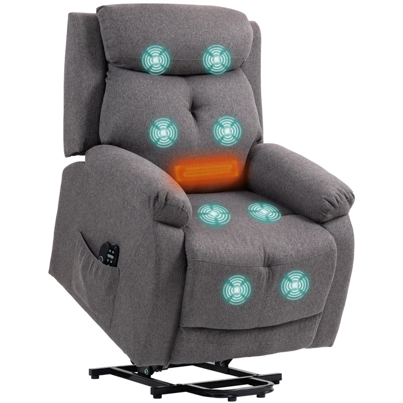 HOMCOM Fauteuil releveur électrique massant et chauffé, fauteuil inclinable, ports USB, repose-pied, 86x94x105cm, gris