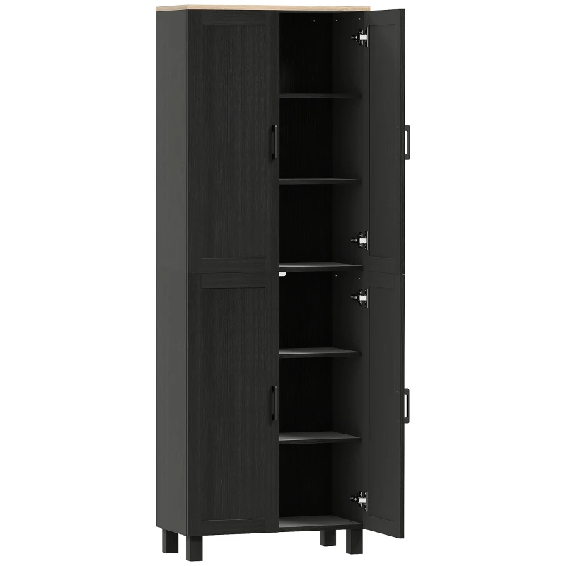 HOMCOM Armoire de cuisine hauteur 170 cm buffet haut avec 4 portes et étagères ajustable, design moderne, noir