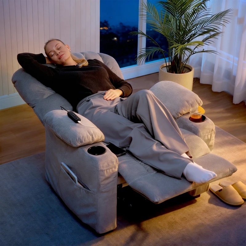 HOMCOM Poltrona Relax Reclinável Elétrica com Função Memória Apoia-Pés Controlo Remoto Bolsos Laterais Porta USB Porta-Copos Cinza