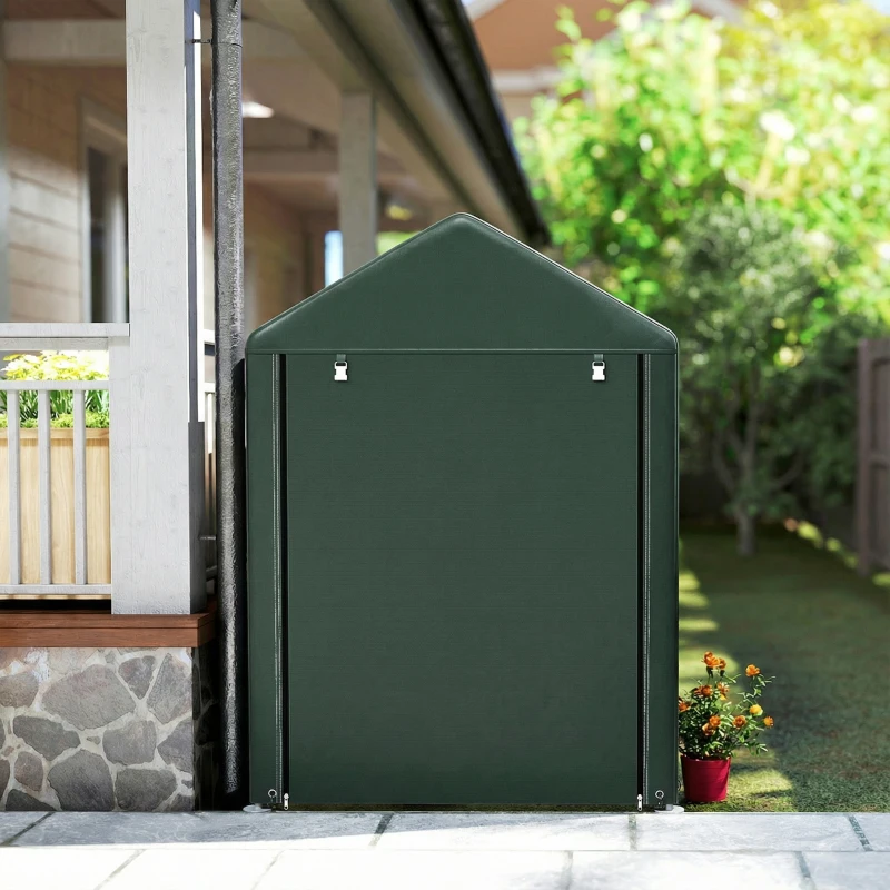 Outsunny Abrigo para Ferramentas Bicicletas e Motos 120x179x165 cm Garagem Portátil com 2 Habitações Verde Escuro