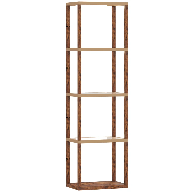 HOMCOM Four-Shelf Floor Lamp - Rustic Brown