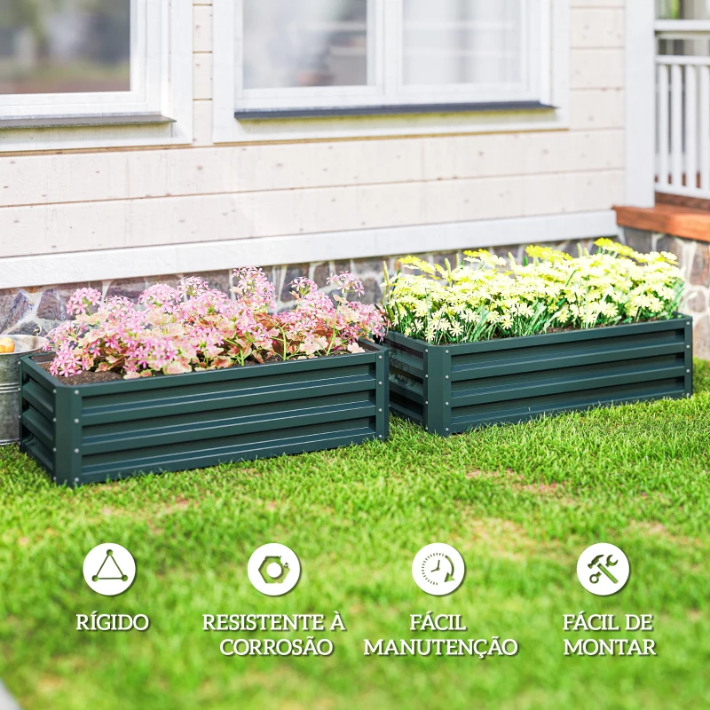 Outsunny Conjunto de 2 Floreiras Grandes para Exterior em Aço Galvanizado Hortas para Terraço Jardim 110x50x30 cm Verde