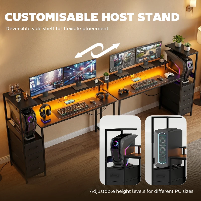 HOMCOM 147cm Gaming Desk with Charging Station and Monitor Stand, Computer Table for Home Office with RGB Lights, Black