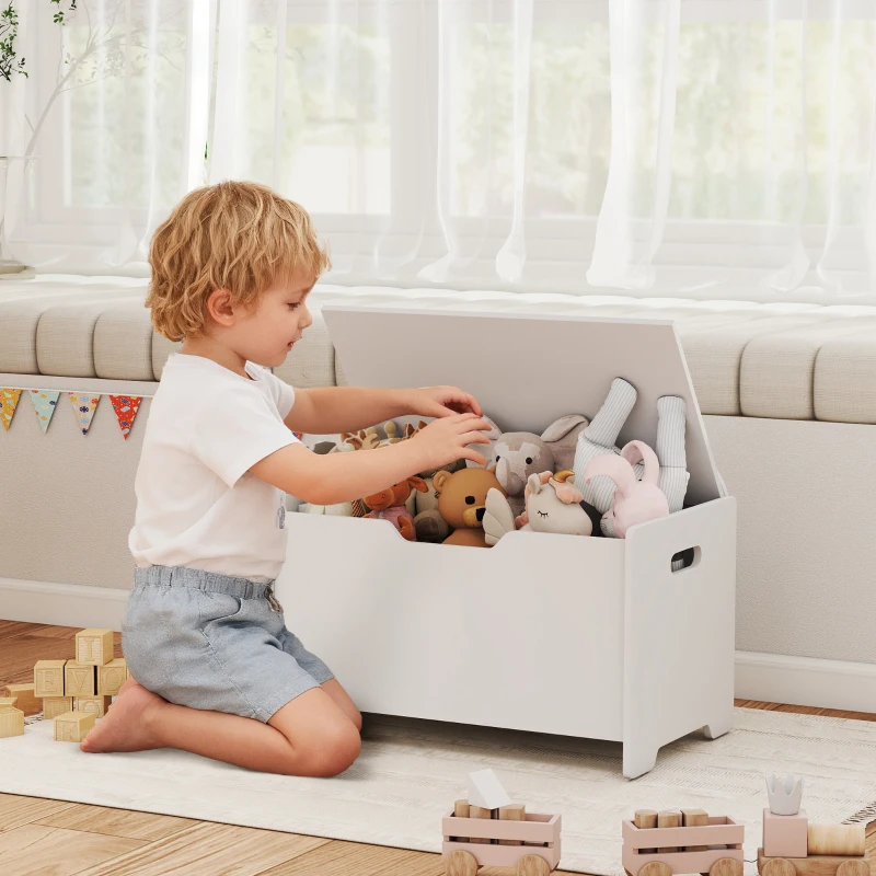 AIYAPLAY Coffre à jouet enfant avec couvercle rabattable, coffre de rangement enfant, forme d'ours, 60 x 38 x 48 cm, blanc