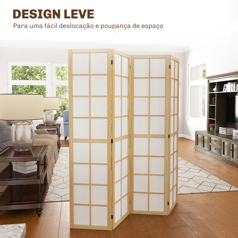 HOMCOM Biombo Dobrável de 4 Painéis Separador de Ambientes de Interior para Sala de Estar Dormitório e Escritório 160x170 cm Madeira e Branco
