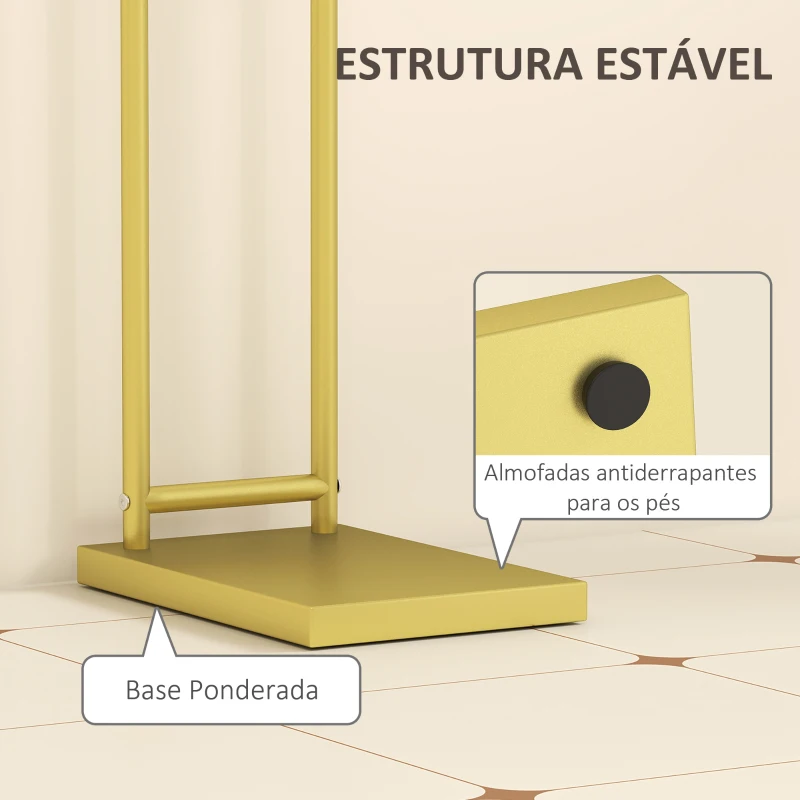 HOMCOM Toalheiro de Pé de 2 Níveis Toalheiro para Casa de Banho com 2 Barras e Estrutura Metálica Estilo Moderno em Forma de L 35,5x20x78 cm Dourado