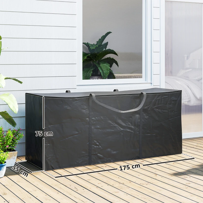 Outsunny Bolsa de Armazenamento para Almofadas de Jardim Impermeável Bolsa de Arrumação para Árvore de Natal 175x55x75 cm Preto