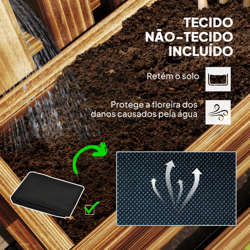 Outsunny Floreira de Parede com Treliça Floreira Vertical de Madeira com 4 Vasos Móveis e Orifício de Drenagem  60x16x80 cm Madeira Carbonizada