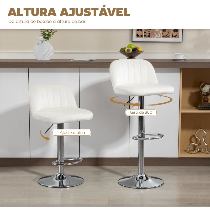 HOMCOM Conjunto de 2 Bancos de Bar com Altura Ajustável Assento Giratório e Apoio para os Pés 43x45x81-101 cm Creme
