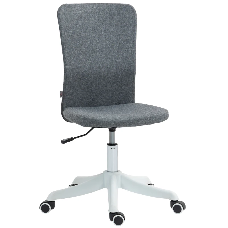 HOMCOM Cadeira de Escritório sem Apoio para os Braços Estofada em Linho Sintético com Altura Ajustável 53x43x85-93 cm Cinza